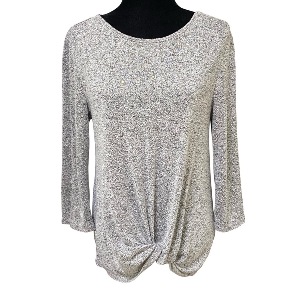 Market & Spruce Gray Brushed Knit Twist Front Top Soft Casual Small